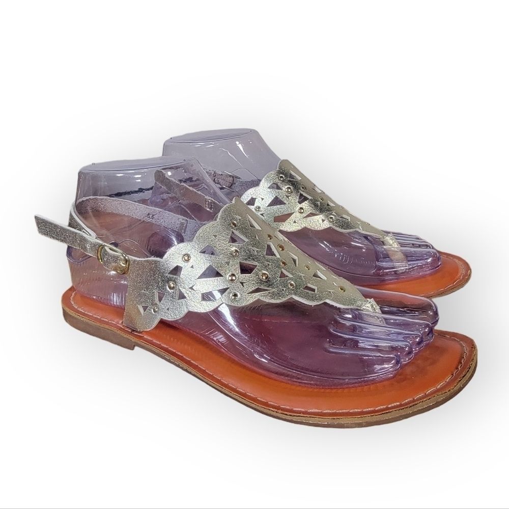 Rock & Candy Breeana Gold Metallic Studded Cutout Flat Sandals Size 6.5